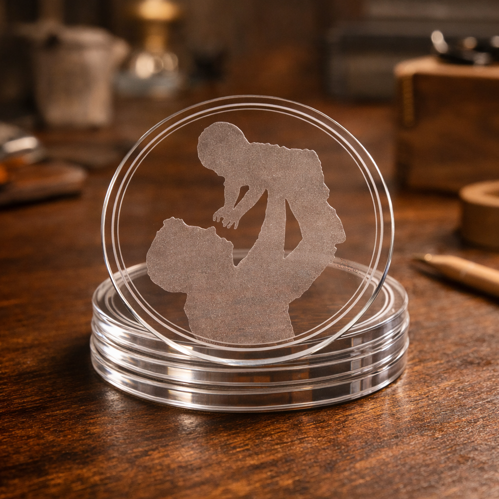 Clear Acrylic Coaster Set – Modern Laser‑Engraved Drink Coasters (Set of 4)